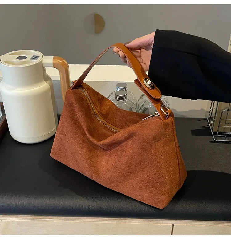 Everyday suede shoulder purse with secure zipper