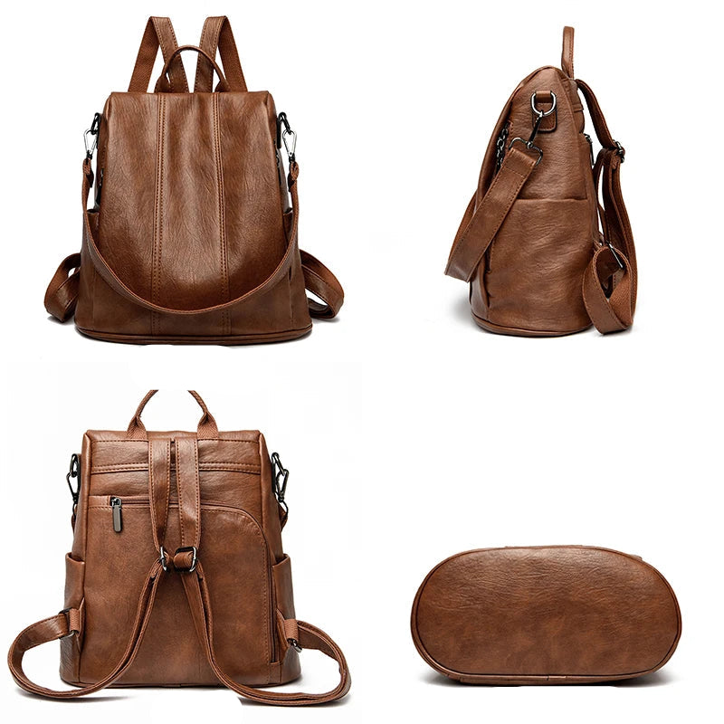 Soft leather travel backpack