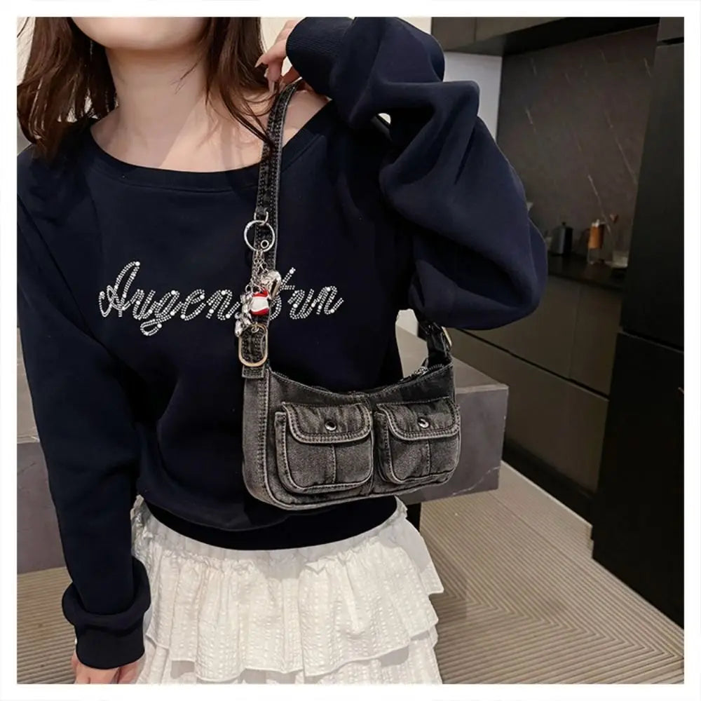 Denim handbag with front pockets