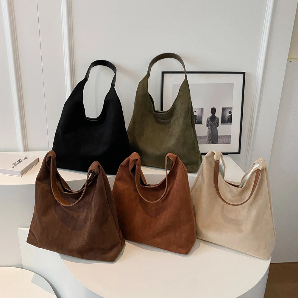 Minimalist suede shoulder slouch bag