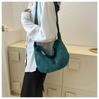 Corduroy handbag with adjustable shoulder strap