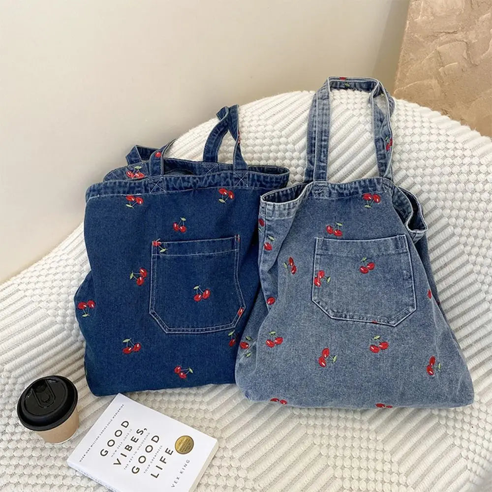 Denim tote bag with embroidery