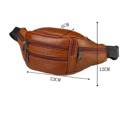 Multi-pocket leather waist bag