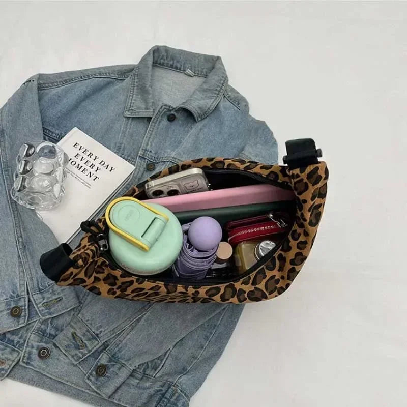 Leopard print corduroy crossbody handbag