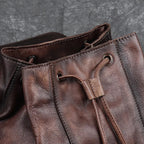 Retro leather rucksack with drawstring closure