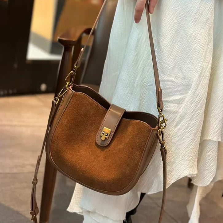 Retro suede shoulder bag