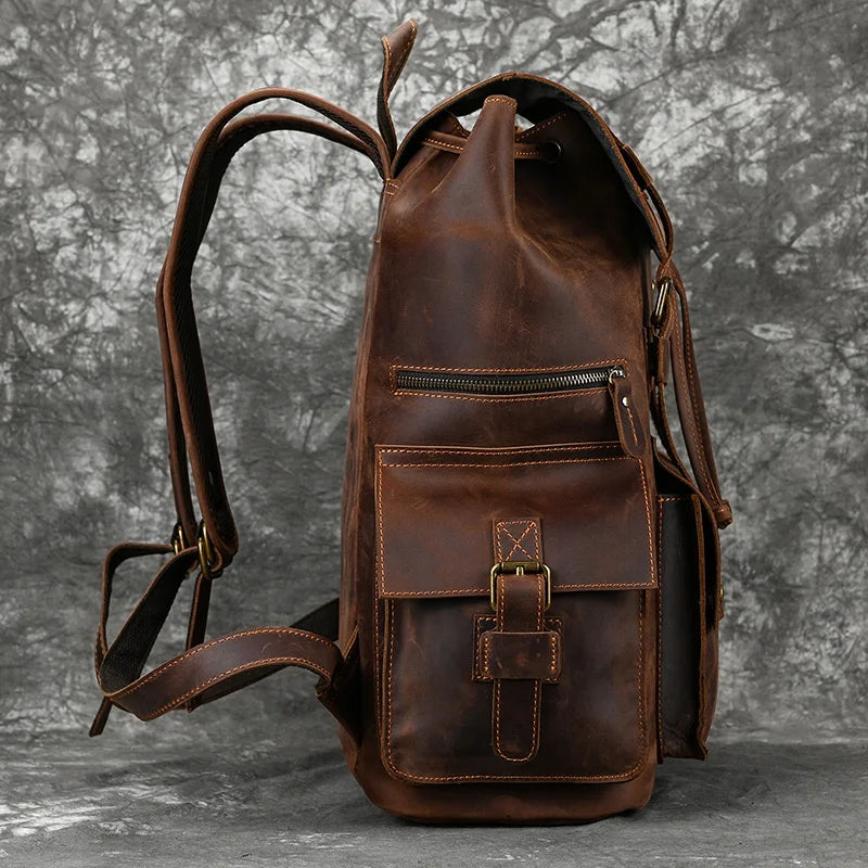Multi-compartment leather rucksack
