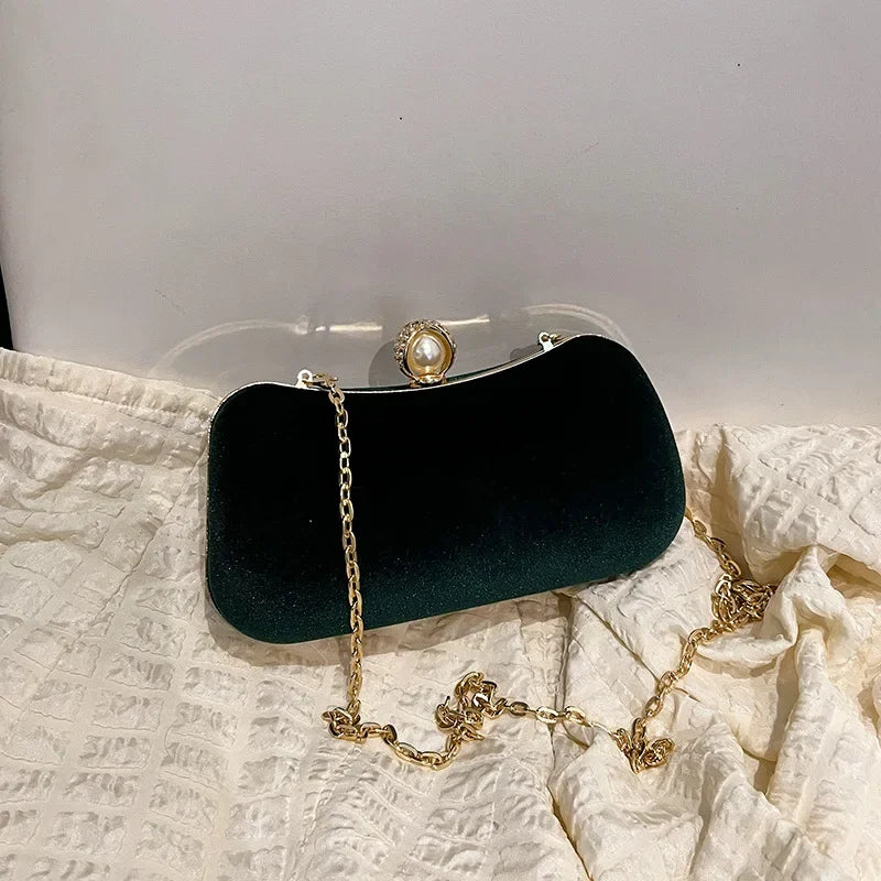 Corduroy clutch bag with  chain strap