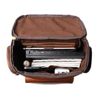 Tall leather rucksack with top flap
