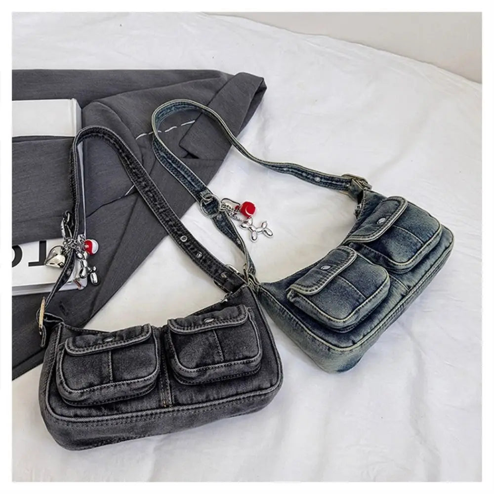 Denim handbag with front pockets