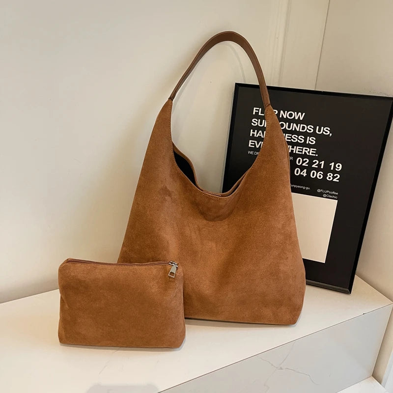 Chic suede slouch shoulder bag