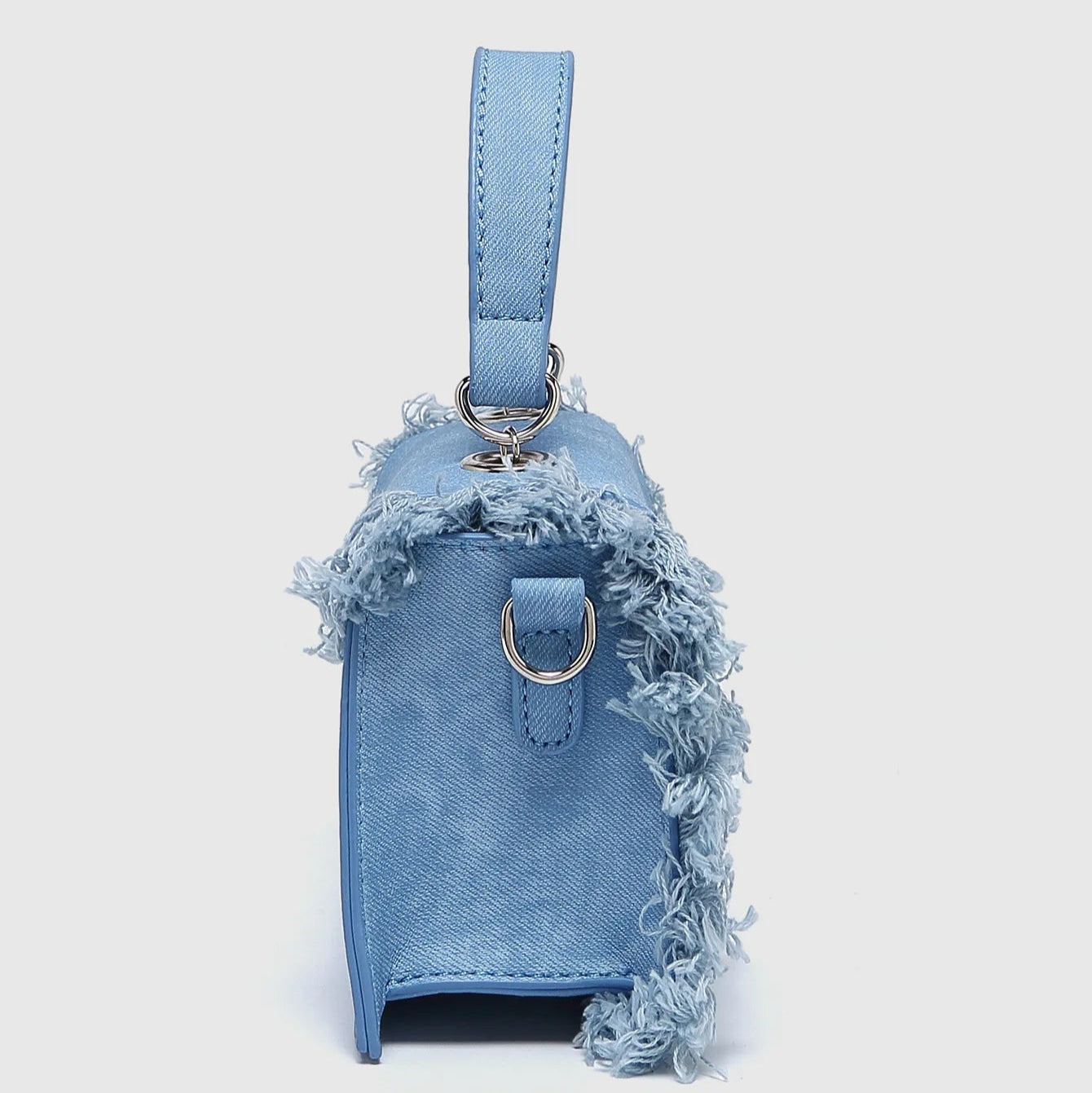Mini denim handbag with frayed trim