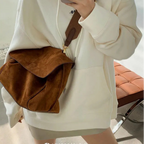 Suede tote bag with large shoulder strap