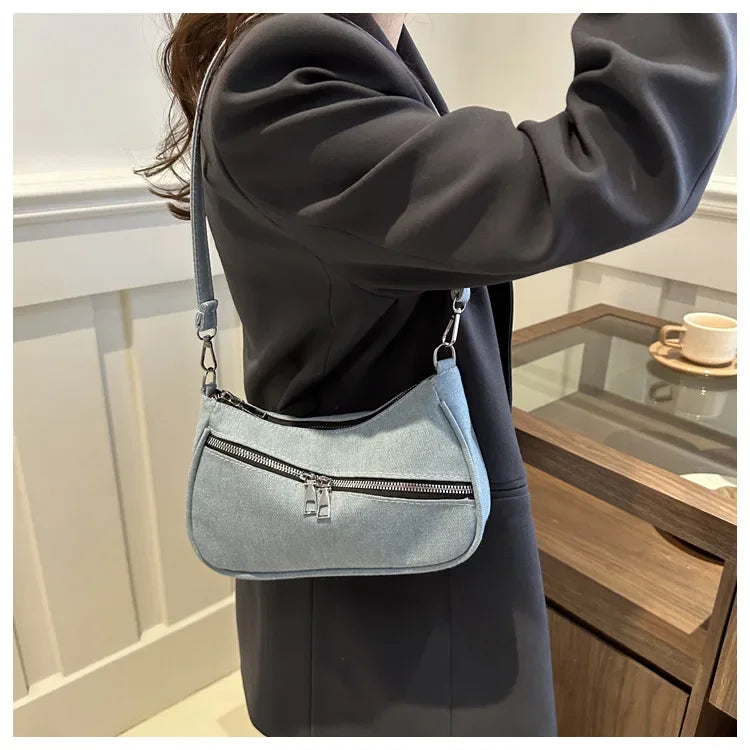 Denim evening clutch bag