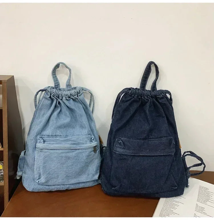 Casual denim drawstring backpack