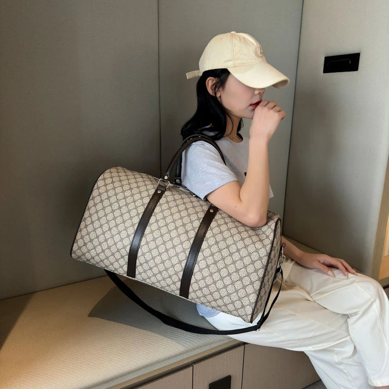Textured leather travel duffle bag