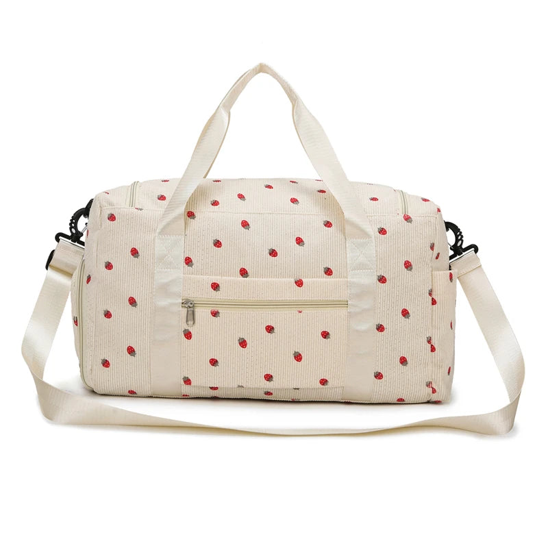 Corduroy travel toiletry bag with shoulder strap