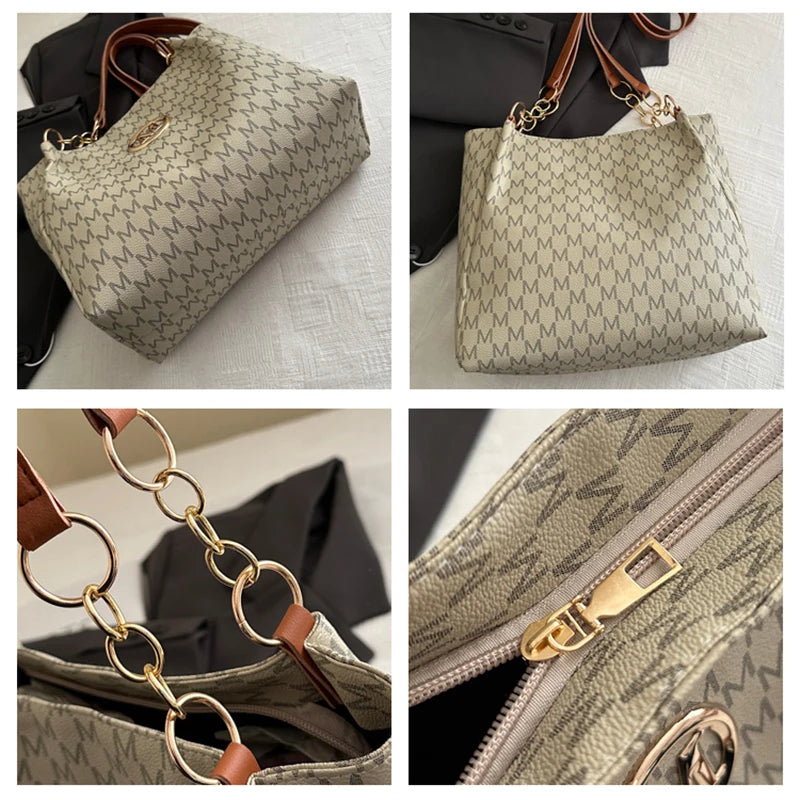 Shoulder leather tote bag with zipper
