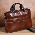 Multi-pocket leather laptop bag