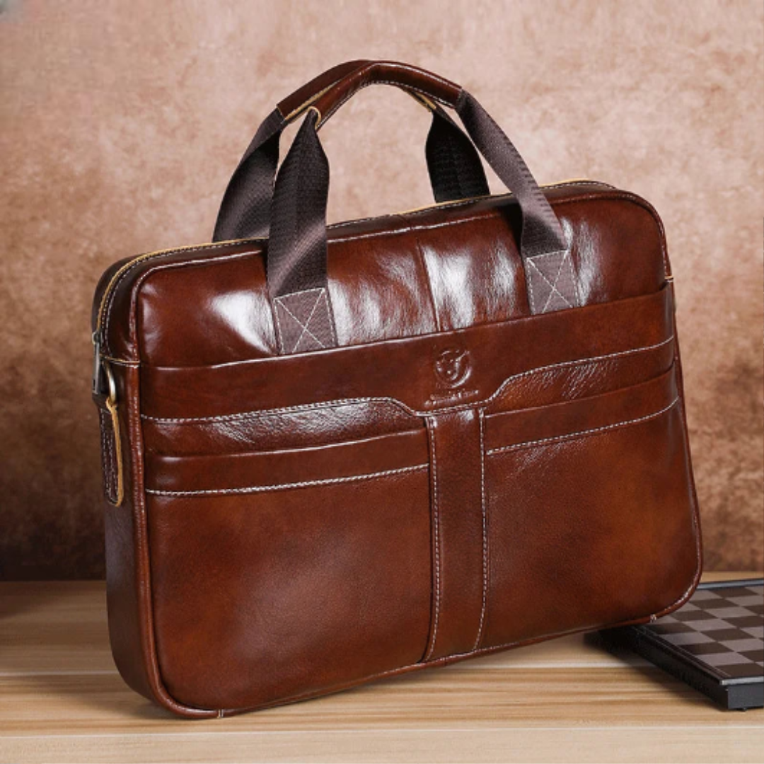 Multi-pocket leather laptop bag