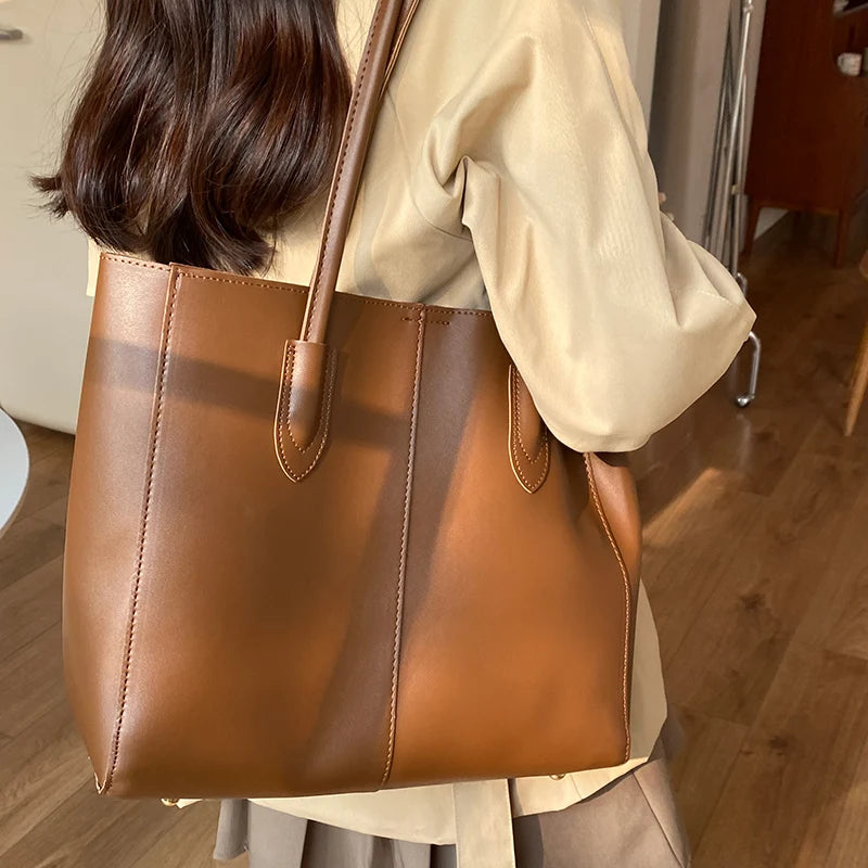 Functional leather tote bag