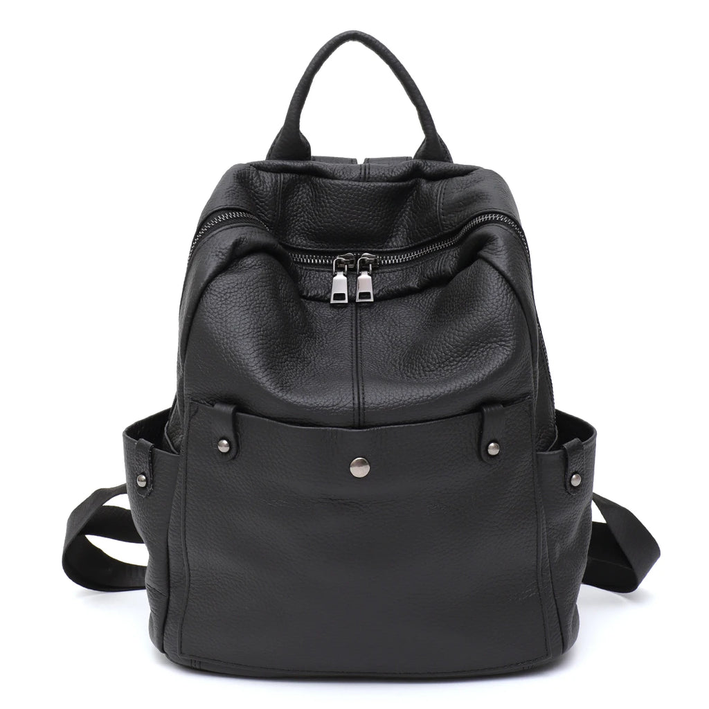 Chic leather backpack with front zipper