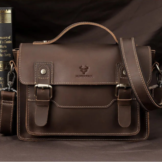 Large leather satchel shoulder bag