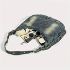 Stonewashed denim handbag with soft finish