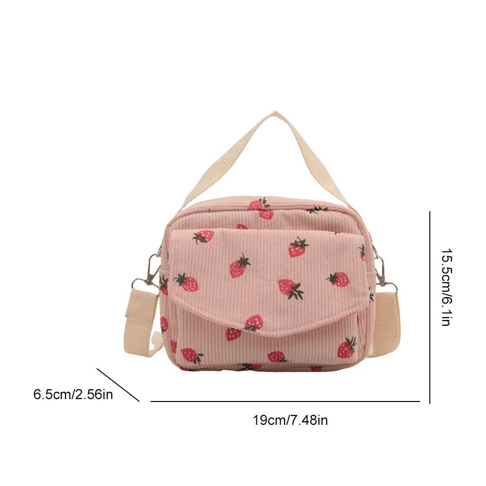 Stawberry corduroy handbag with top handle