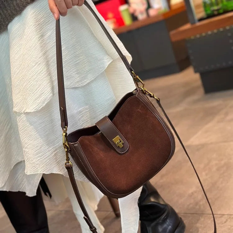 Retro suede shoulder bag