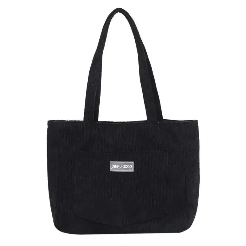 Large capacity corduroy shoulder tote bag