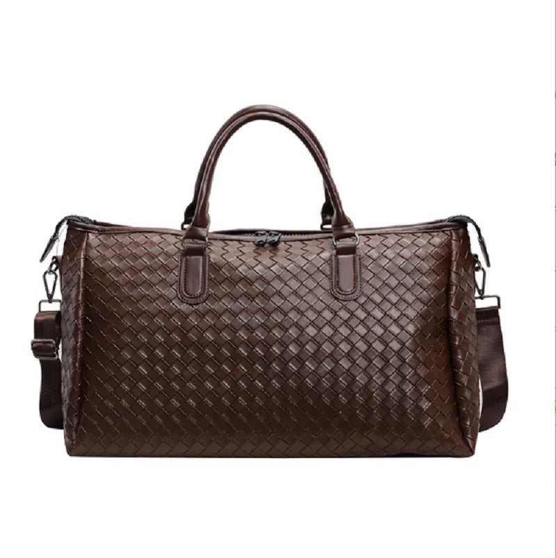Zip-top leather overnight duffle bag