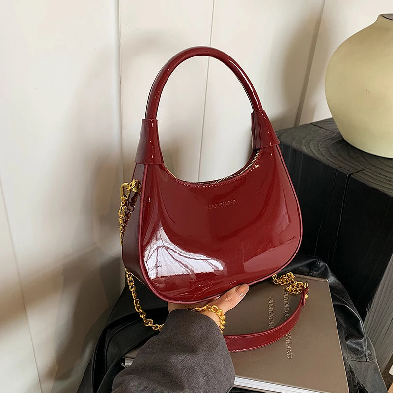 Women shiny leather hobo bag