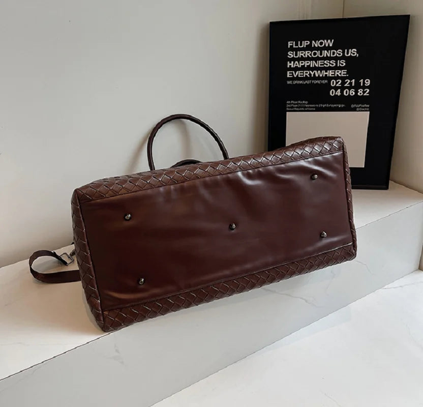 Zip-top leather overnight duffle bag