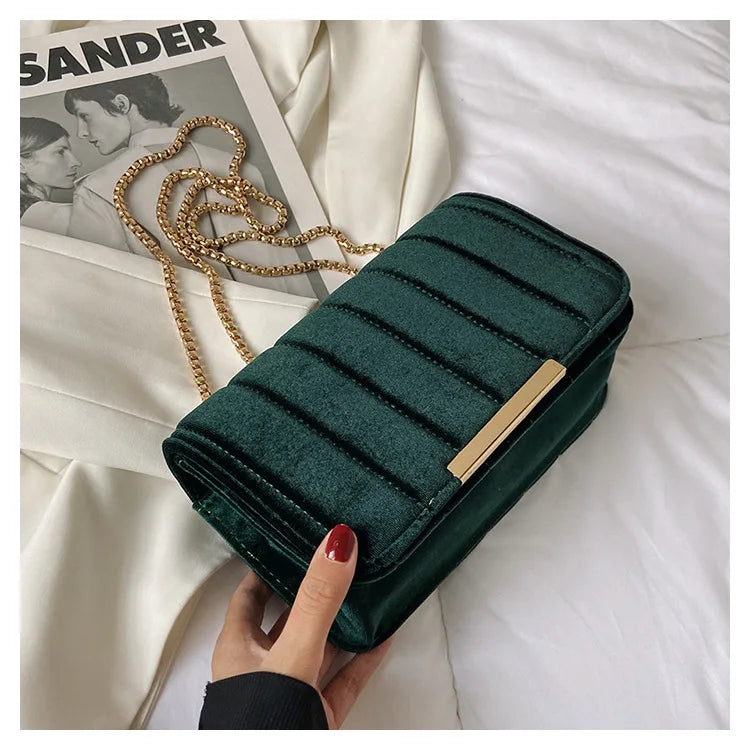 Luxury corduroy handbag with gold chain strap