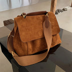 Suede tote bag with large shoulder strap
