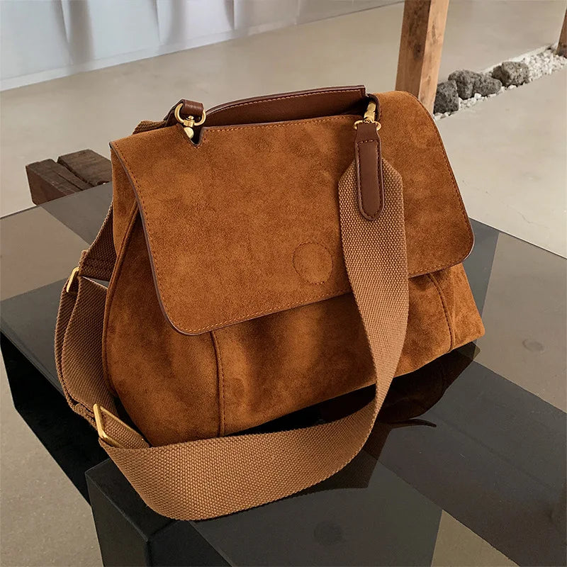 Suede tote bag with large shoulder strap