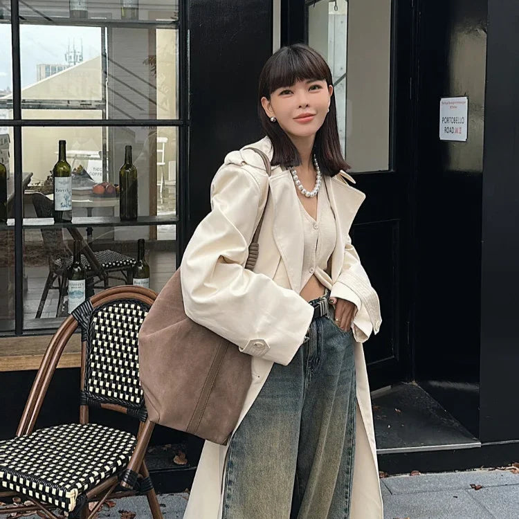 Suede shopper handbag