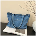 Denim tote bag with wide straps