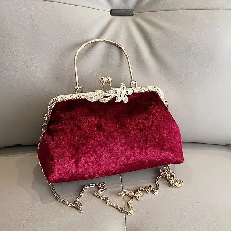 Corduroy evening clutch bag with wrist strap