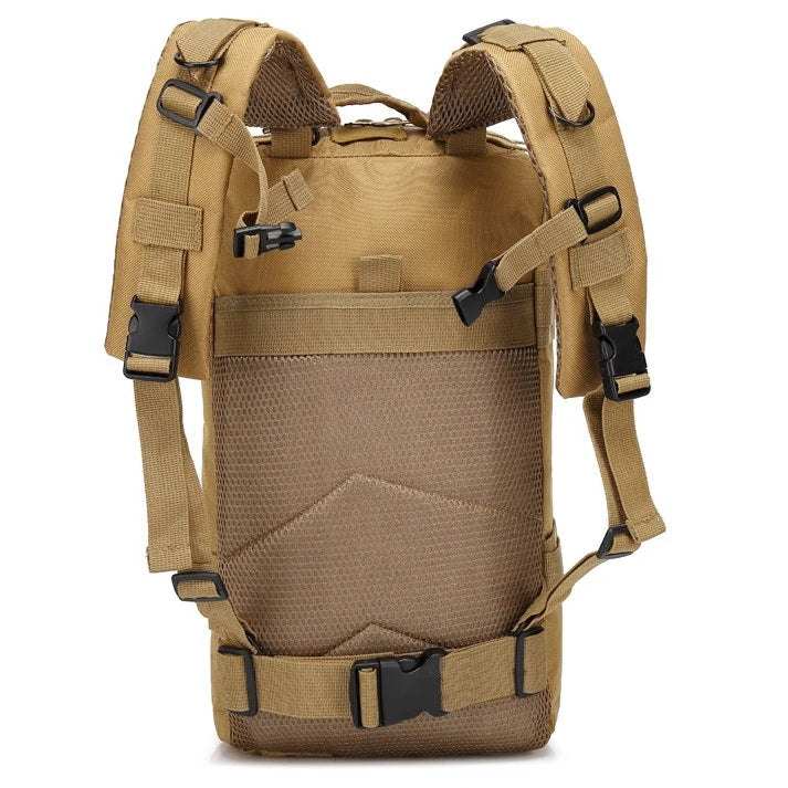 Beige camo army-style tactical backpack