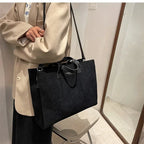 Elegant corduroy tote bag with leather handles