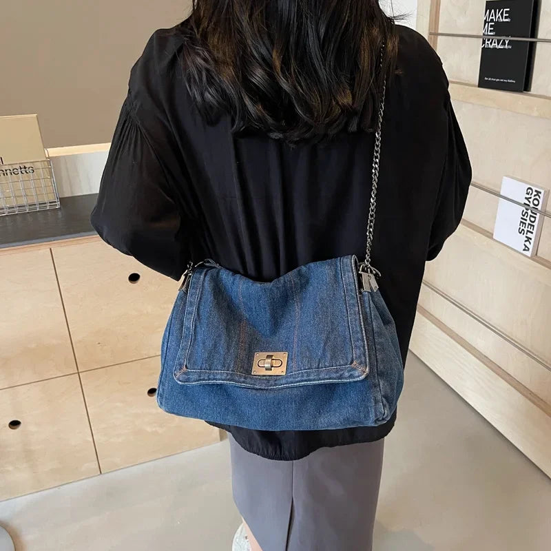 Large capacity denim handbag