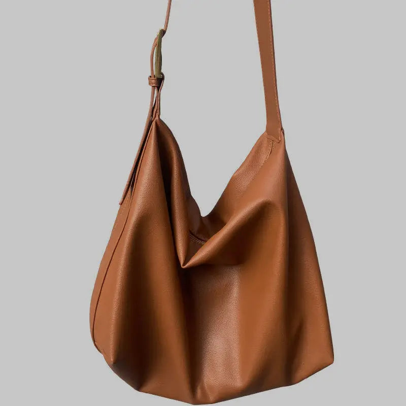 Large capacity leather hobo tote bag