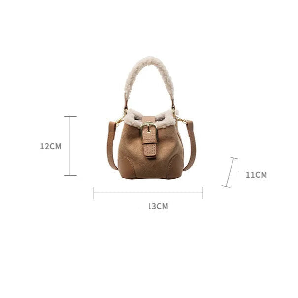 Mini square suede handbag with fake fur