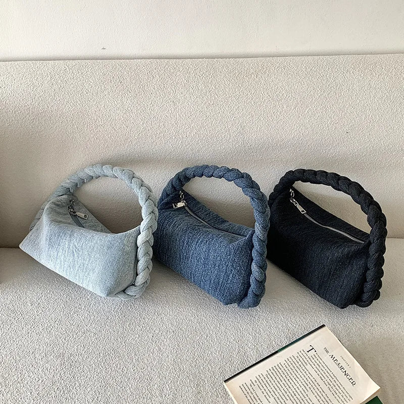 Classic blue denim purse with top handle