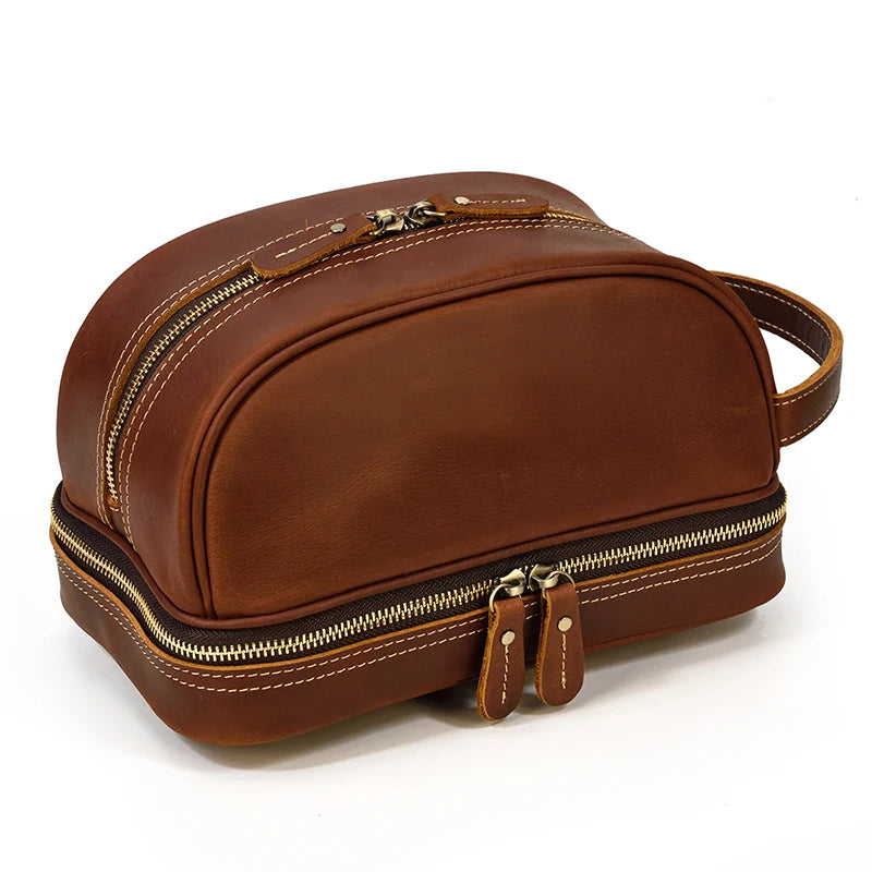 Leather cosmetic and toiletry bag