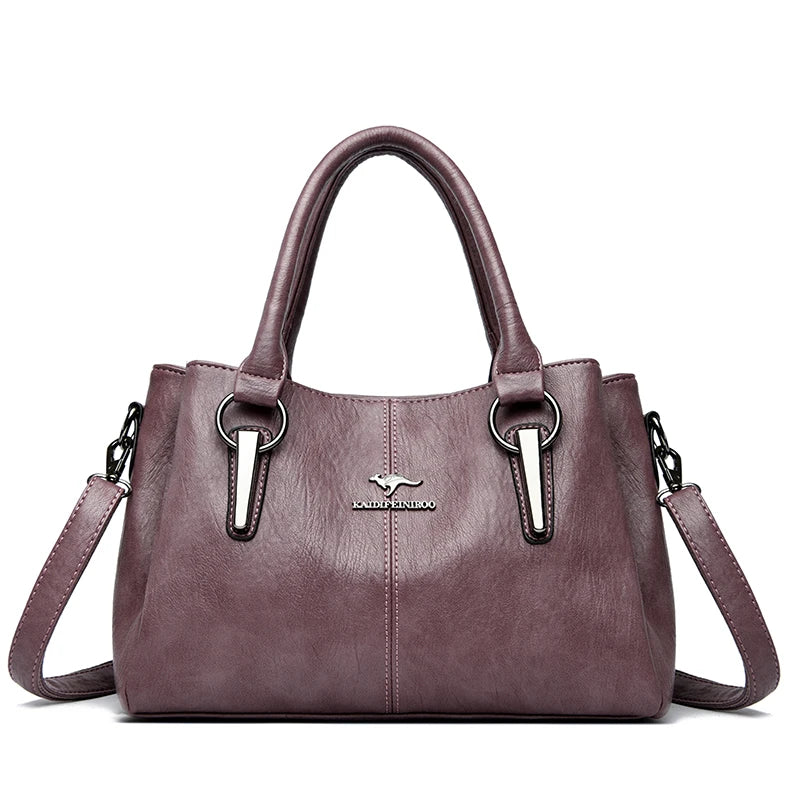 Leather handbag with detachable shoulder strap