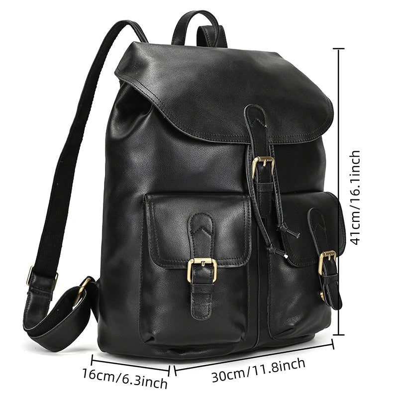 Leather laptop rucksack with top handle