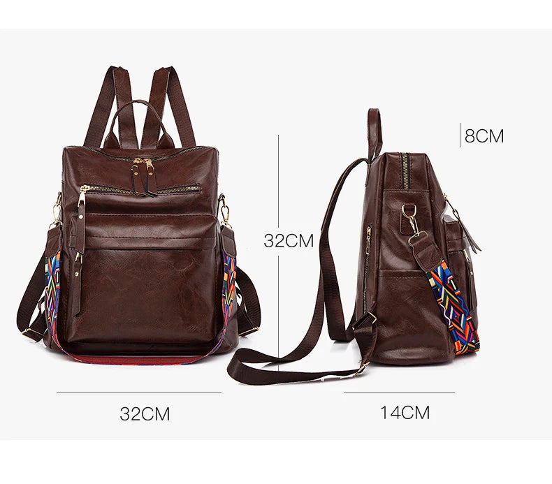 Large capacity leather knapsack